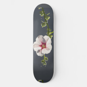Skateboard Fleur rose feuilles vert pâle sur gris foncé