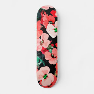 Skateboard Fleur rouge aquarelle