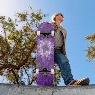 Skateboard Fleur Violette Psychedelique Art Fractal Abstrait