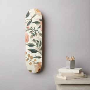 Skateboard Fleurs aquarelles orange peinture botanique