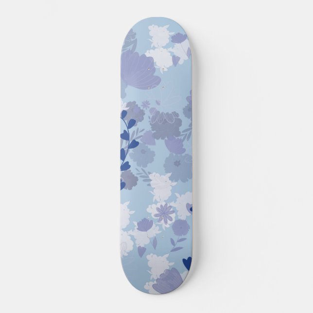 Skateboard Fleurs Bleues (Recto)