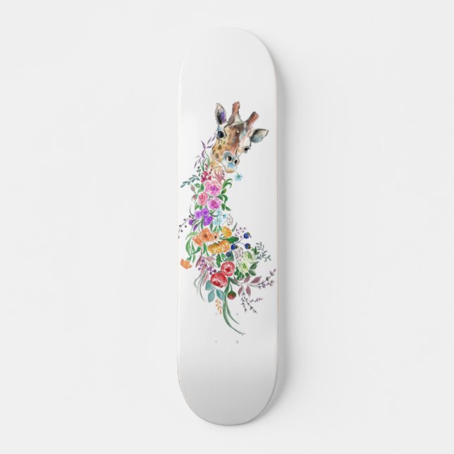 Skateboard Fleurs colorées Bouquet Giraffe - Dessin Moderne (Devant)