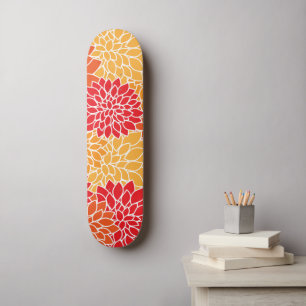 Skateboard Fleurs Dahlia, Motif De Fleurs, Dahlia Orange