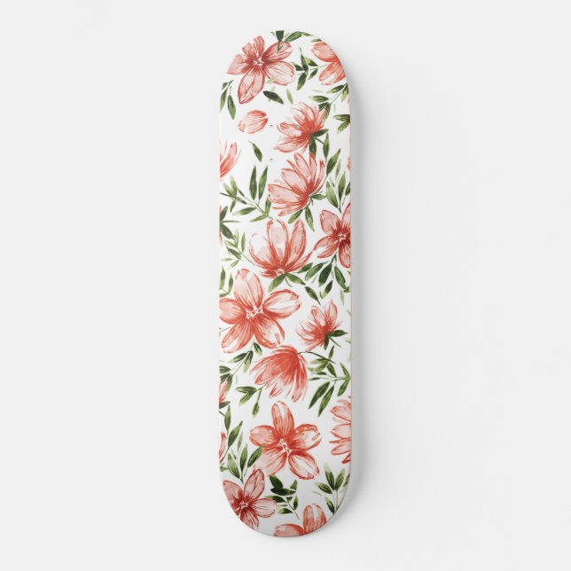 Skateboard Fleurs d'aquarelle rouge (Recto)