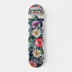Skateboard Fleurs d'aquarelles personnalisées Monogramme D