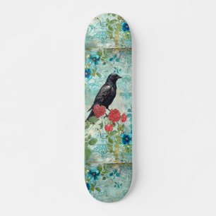 Skateboard Fleurs de Teal en Détresse Raven & Roses Skateboar