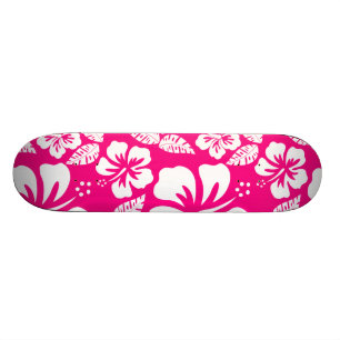 Skateboard Fleurs d'Hibiscus rose vif