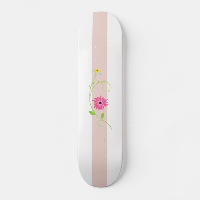 Skateboard Fleurs Et Rayures Roses Filles (Recto)