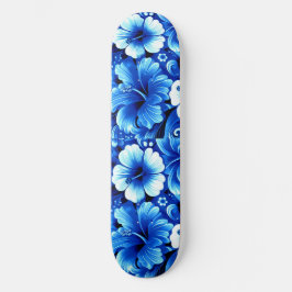 Skateboard Fleurs hawaïennes tropicales Hibiscus Cobalt Bleu