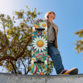 Skateboard Fleurs Hippies Colorées Rétro Planche à Roulettes