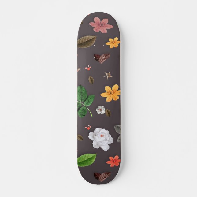 Skateboard Fleurs jaunes et roses blanches 26 (Devant)