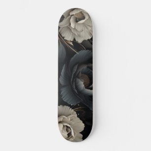 Skateboard Fleurs noires et blanches