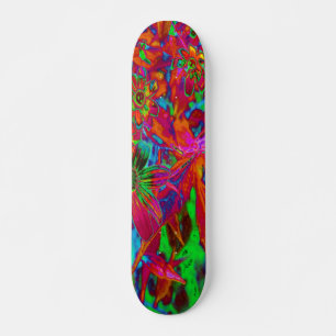 Skateboard Fleurs sauvages psychédéliques rouges et vertes gr