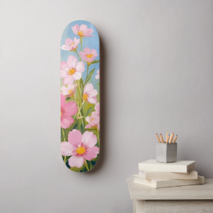 Skateboard Fleurs sauvages roses   Peinture florale à l'aquar