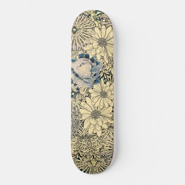 Skateboard Fleurs vintages illustrées (Recto)
