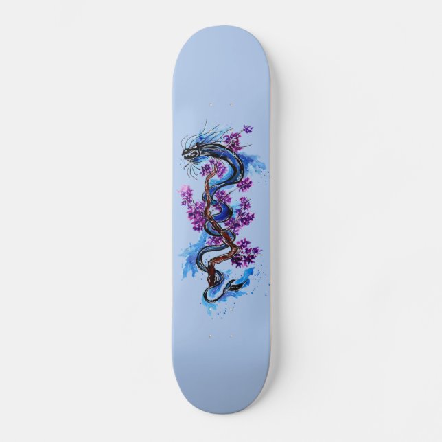 Skateboard Fleurs violettes de dragon bleu (Recto)
