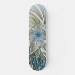 Skateboard Floral Dream Motif Abstrait Blue Khaki Fractal