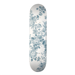 Skateboard Floral élégant de Bohème blanc bleu en pastel