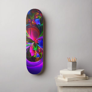 Skateboard Floral moderne Art Abstrait Rouge Bleu Motif #12