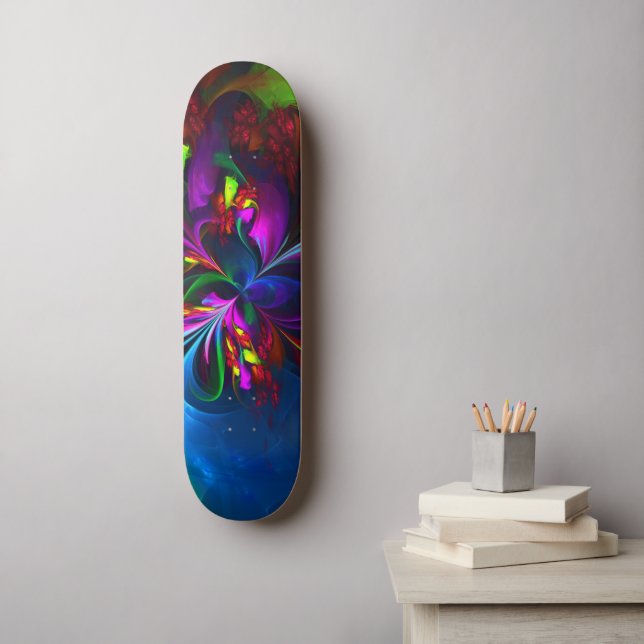 Skateboard Floral moderne Art Abstrait Rouge Bleu Motif #15 (Art mural)