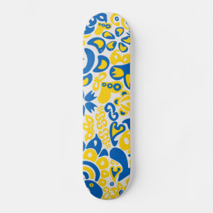 Skateboard Folklore pattern with Ukrainian flag colors