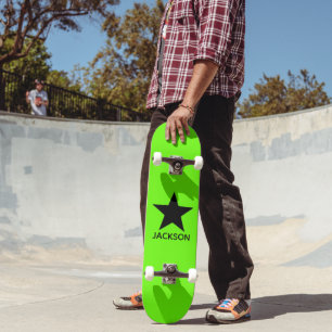 Skateboard Fond vert néon étoile noire personnalisée