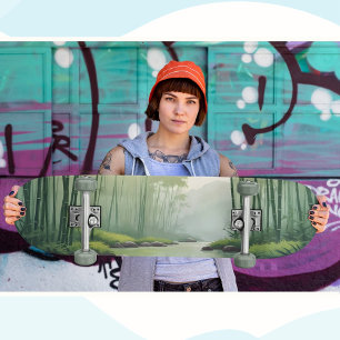 Skateboard Forêt de bambou avec rivière