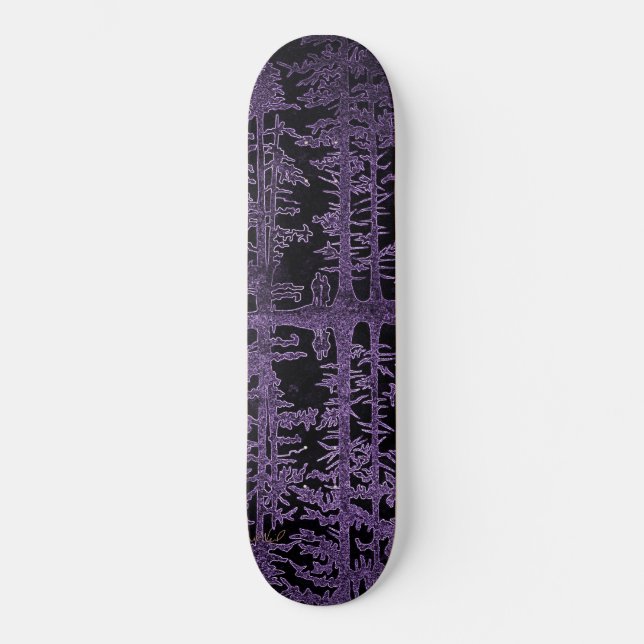 Skateboard forêt pourpre, mauve, noire, dans les bois, coupl (Recto)