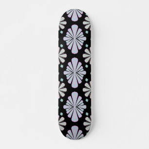 Skateboard Formes florales pastel sur fond noir