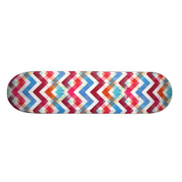 Skateboard Fou Coloré Chevron Stripes Zig Zags Rose Bleu