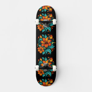 Skateboard Fun Orange Flowers