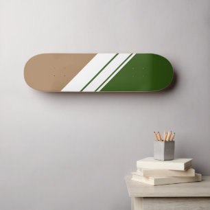 Skateboard Fun Sporty Dark Green Brown White Racing Stripes