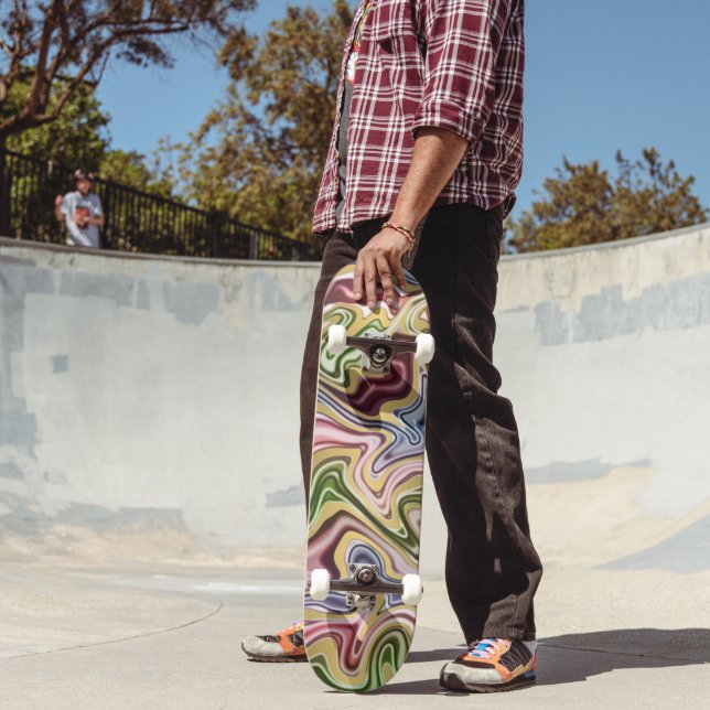 Skateboard Funky Blue Dark Red Green Wave Art Motif (Extérieur 2)