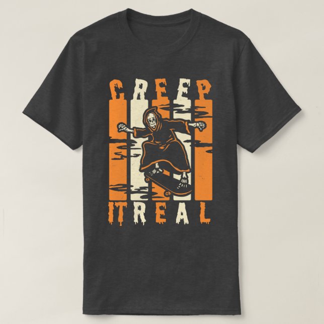 Skateboard für Skelettläufe auf dem Skelett von Ha T-Shirt (Design vorne)