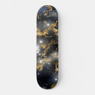 Skateboard Galaxie de l'espace nocturne étoilé en marbre doré
