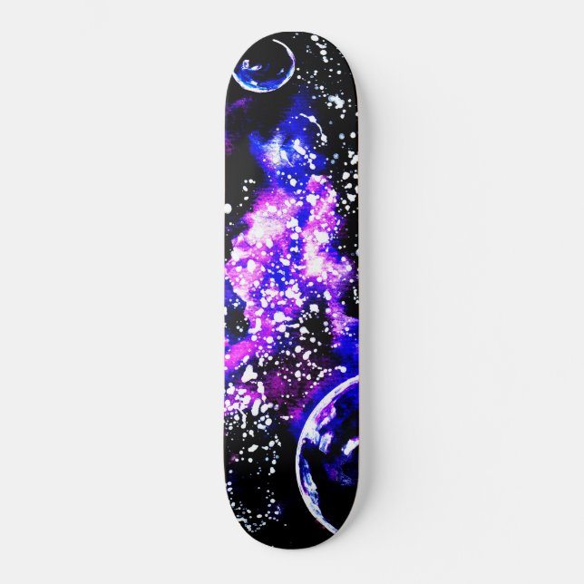 Skateboard Galaxie violette et planètes (Recto)