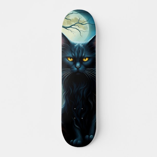 Skateboard Gato negro en noche de luna llena (Vorne)