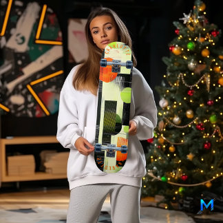 Skateboard Géométrique Abstrait avec Orange et Vert Gras