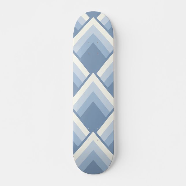 Skateboard géométrique Abstraite, bleu et blanc cassé 2 (Devant)