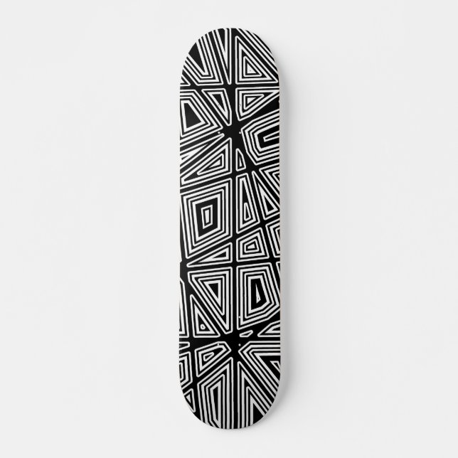 Skateboard Géométrique - Noir sur bois (Devant)