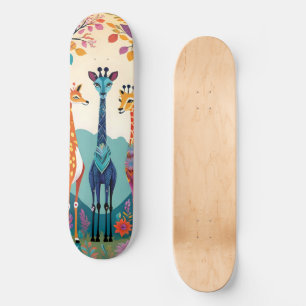 Skateboard Girafes Illustrations Mignonnes