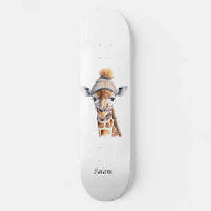 Skateboard Giraffe portant casquette d'hiver personnalisable