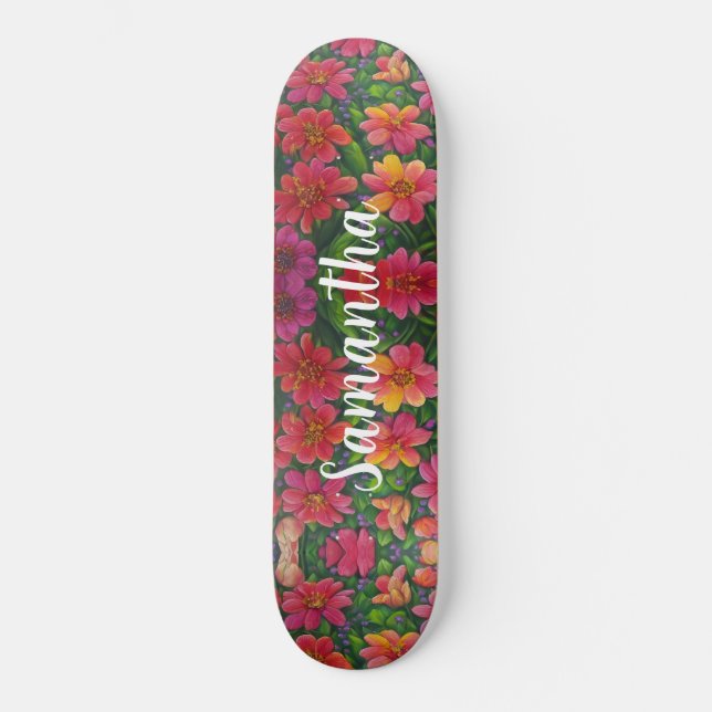 Skateboard Girl Motif rouge orange rouge fleurs fl (Recto)