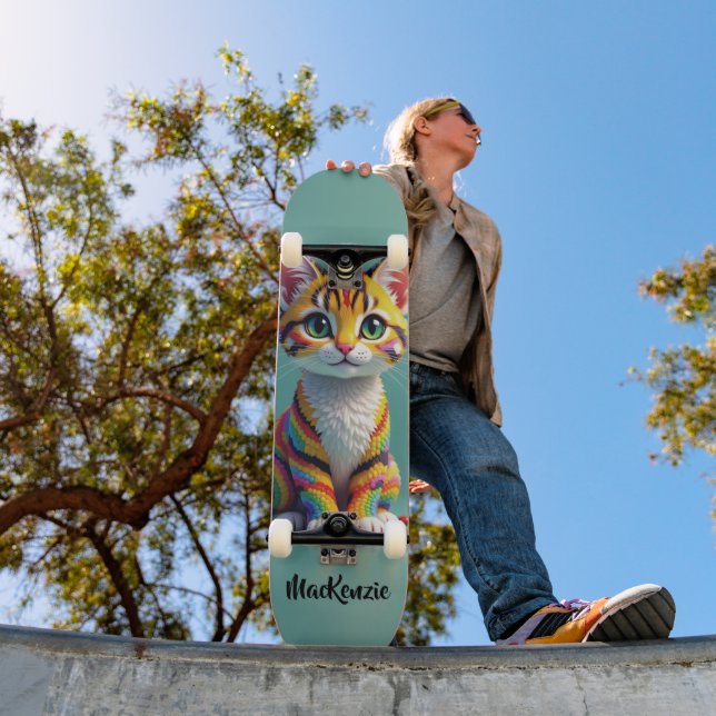 Skateboard Girly Cute Colorful Margay Candy Cat (Extérieur 1)