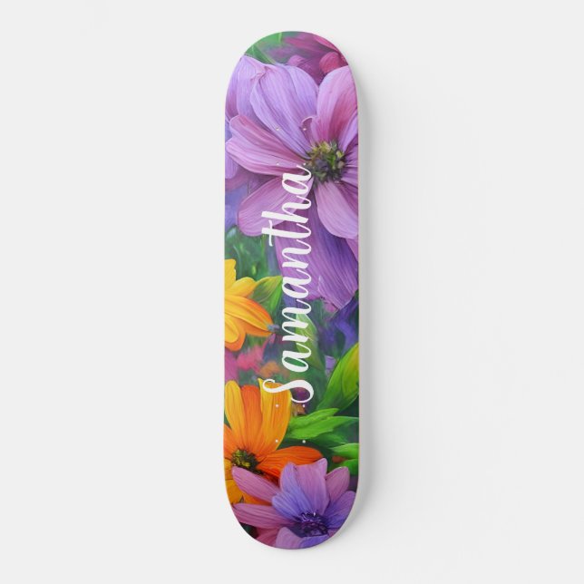 Skateboard Girly Muster Lila Blumenmuster Blume (Vorderseite)