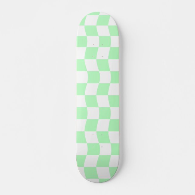 Skateboard Girly Pastel Green White Wavy Check Motif (Devant)
