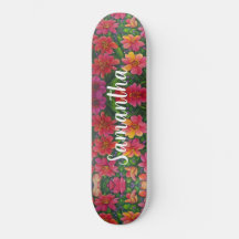 Skateboard Girly Pattern Rote orangefarbene Blume