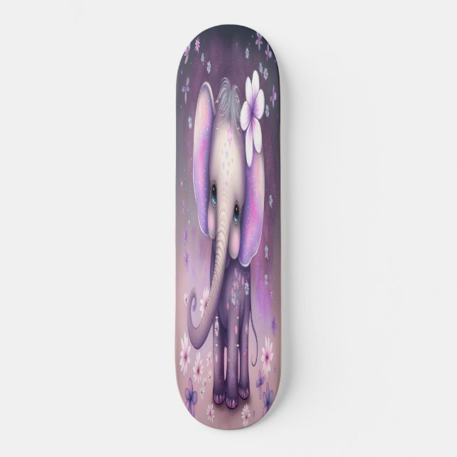 Skateboard Girly white Blume Elefant (Vorderseite)