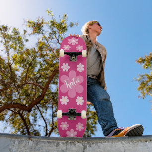 Skateboard Glam à fleurs roses