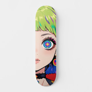 Skateboard Glitchcore Space Girl With Star Eyes
